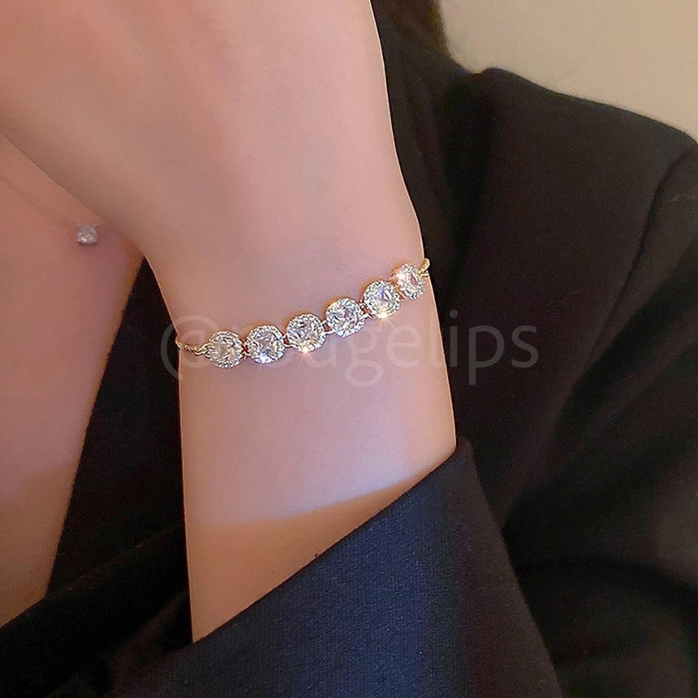 Rhinestone Embellished Dangle Bracelet Gold Tone - Picture 2 of 3